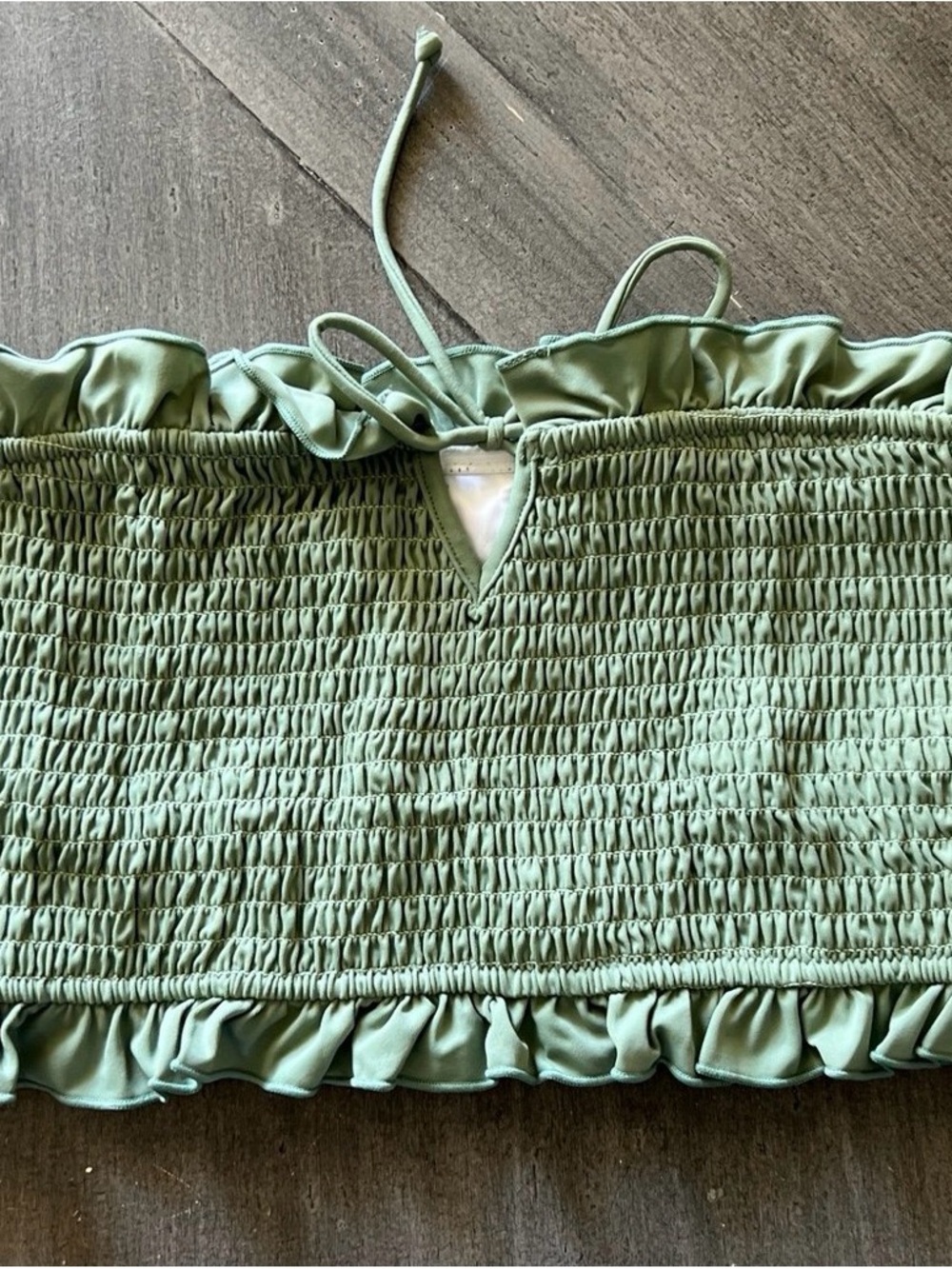Lost + Wander Sage Green Smocked Bandeau Bikini Top Ruffle Swimwear Size Large